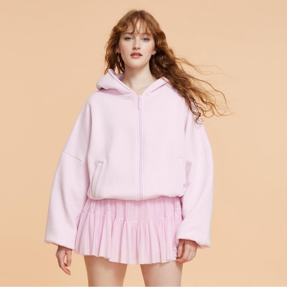 Blogilates Women's Marshmallow Full Zip Hooded Sweatshirt PINK size XL